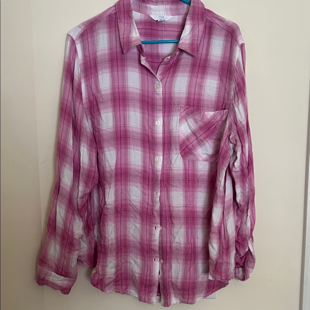 Time and Tru Pink Plaid Button Down Shirt